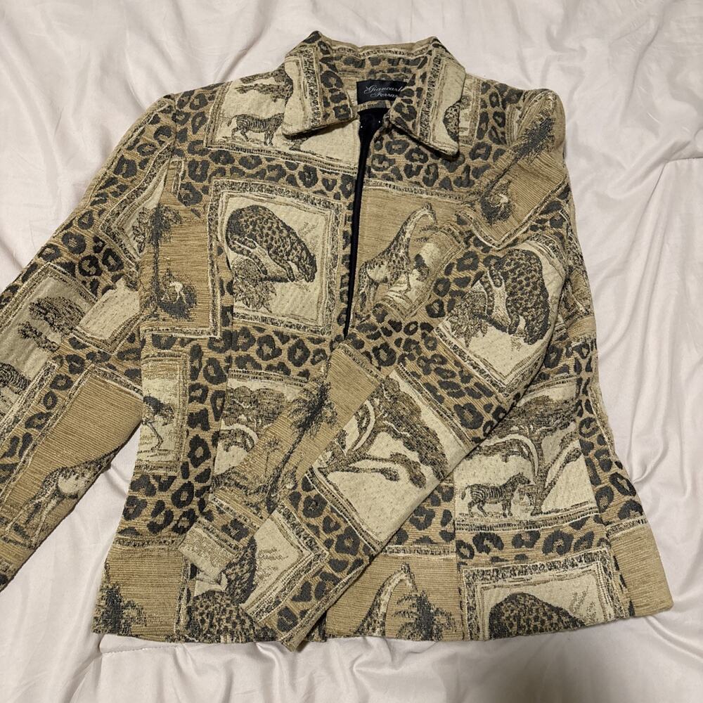 VTG Giancarlo Ferrari Women’s 8 Safari Tapestry Jacket Leopard Elephant Boho